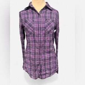 Hurley Women’s Purple Plaid Snap Button Up Shirt Small